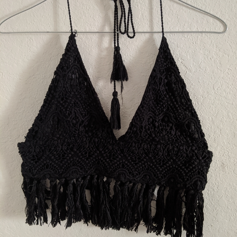 Black Crochet Bralette Top